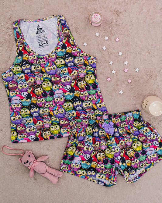 PIJAMA ESTAMPADA BLUSA + SHORT OWL