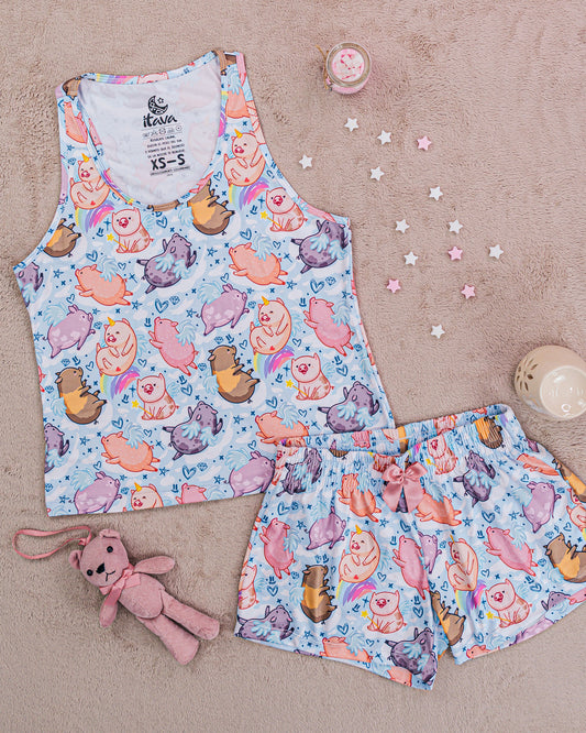 PIJAMA ESTAMPADA BLUSA + SHORT PIGGY