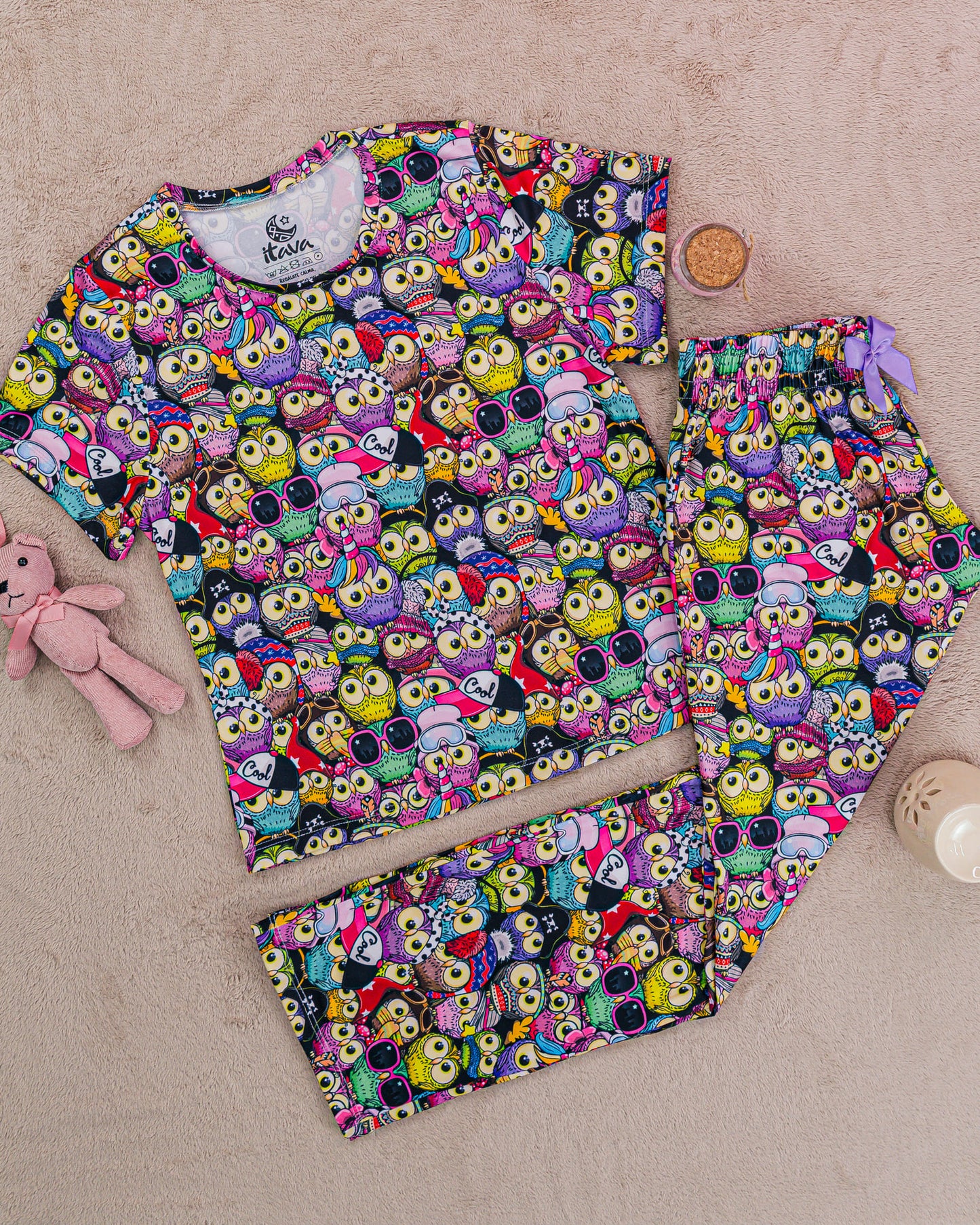 PIJAMA ESTAMPADA BLUSA + PANTALÓN OWL
