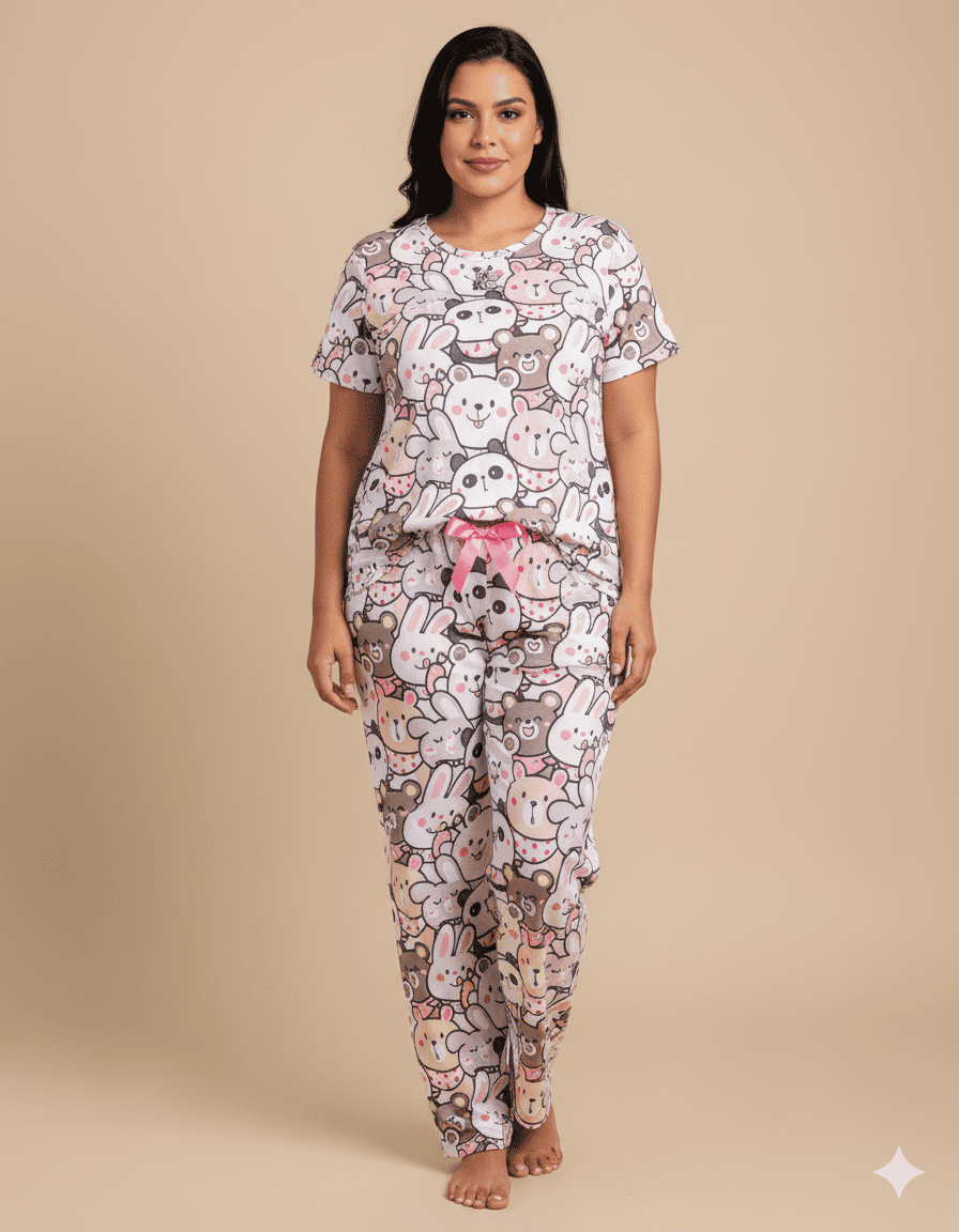 PIJAMA ESTAMPADA BLUSA + PANTALÓN RABBIT