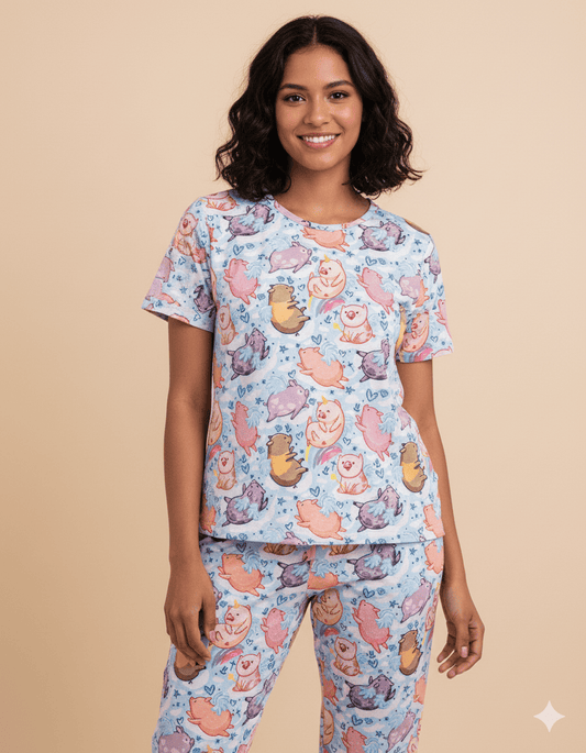 PIJAMA ESTAMPADA BLUSA + PANTALÓN PIGGY