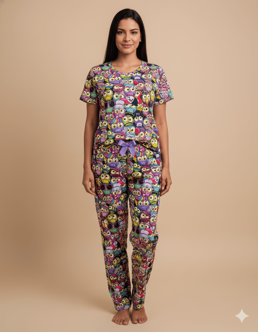 PIJAMA ESTAMPADA BLUSA + PANTALÓN OWL