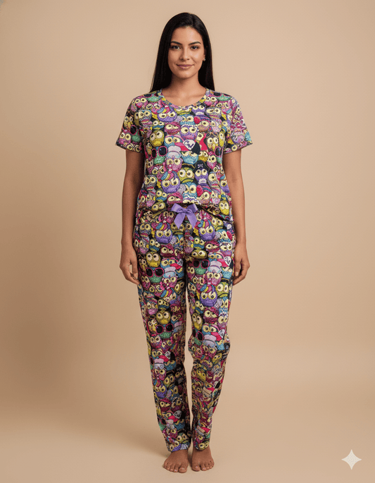 PIJAMA ESTAMPADA BLUSA + PANTALÓN OWL