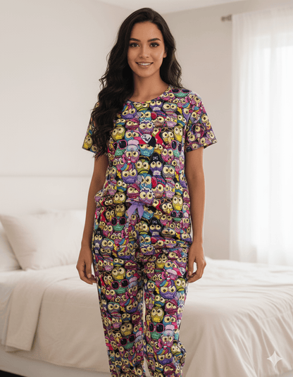 PIJAMA ESTAMPADA BLUSA + PANTALÓN OWL